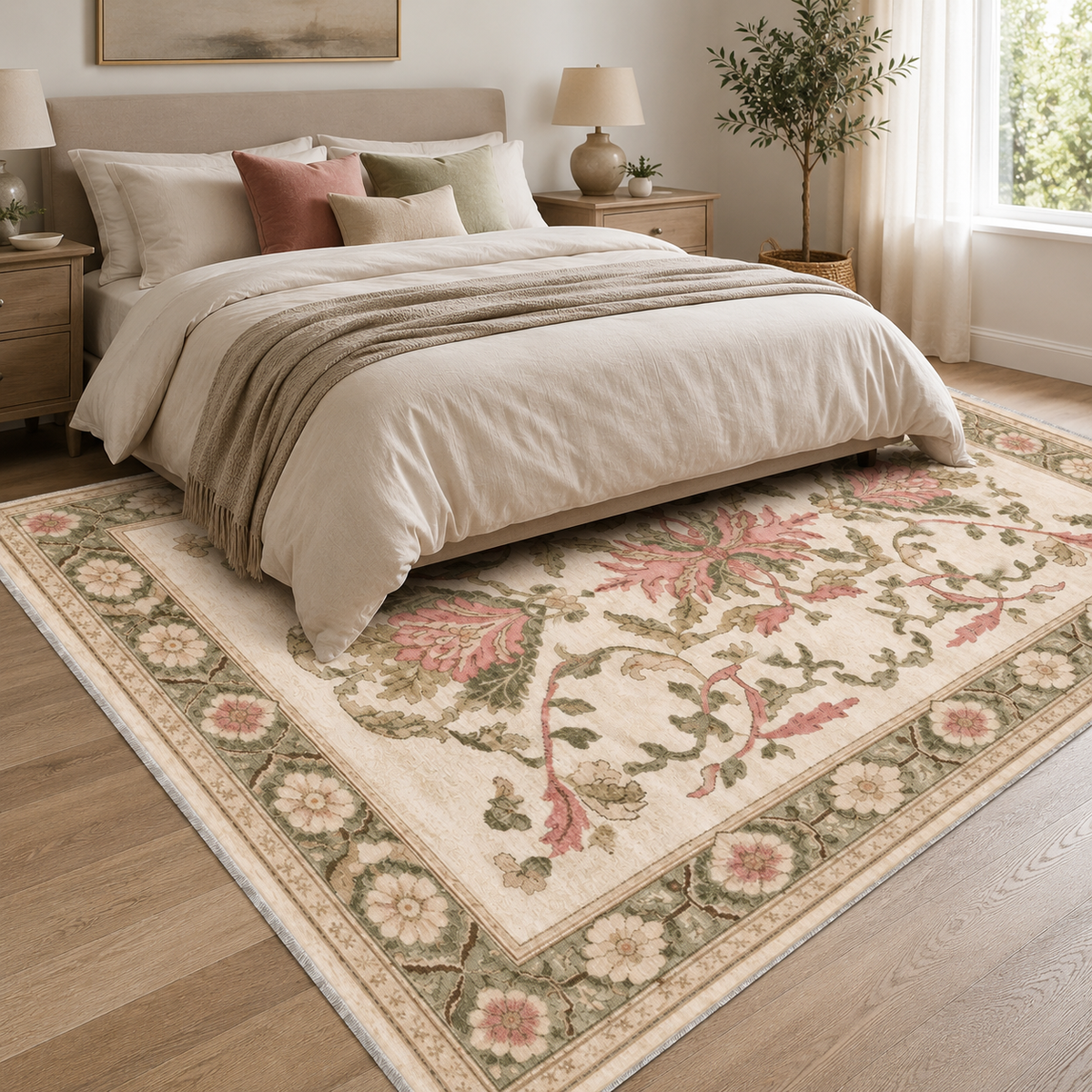Tapis Géométrique Moderne Crème et Blanc Lavable Coline, vue 5
