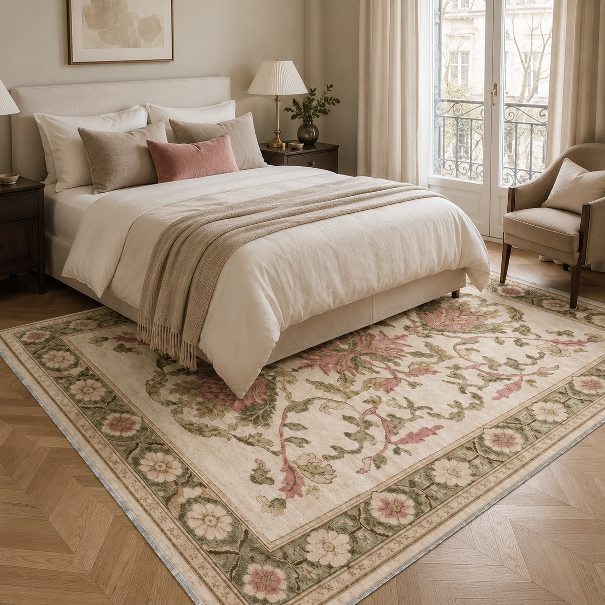 Tapis Géométrique Moderne Crème et Blanc Lavable Coline, vue 6