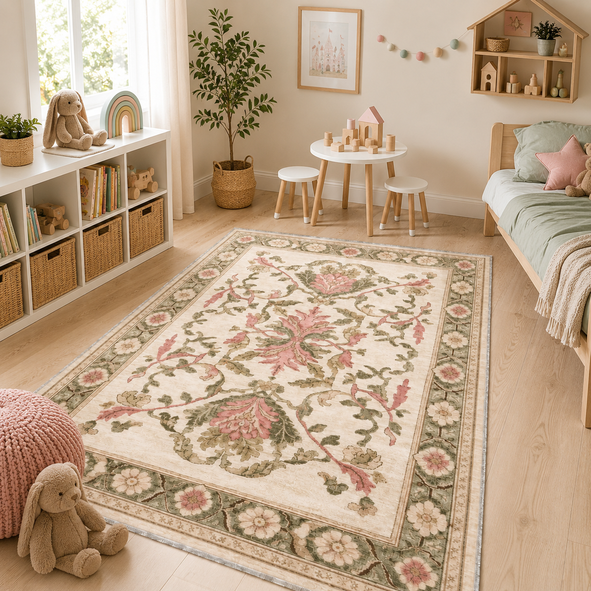 Tapis Géométrique Moderne Crème et Blanc Lavable Coline, vue 7