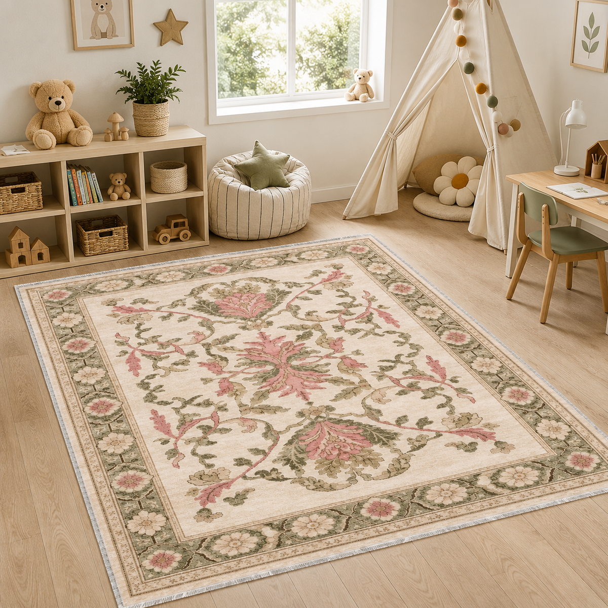 Tapis Géométrique Moderne Crème et Blanc Lavable Coline, vue 8