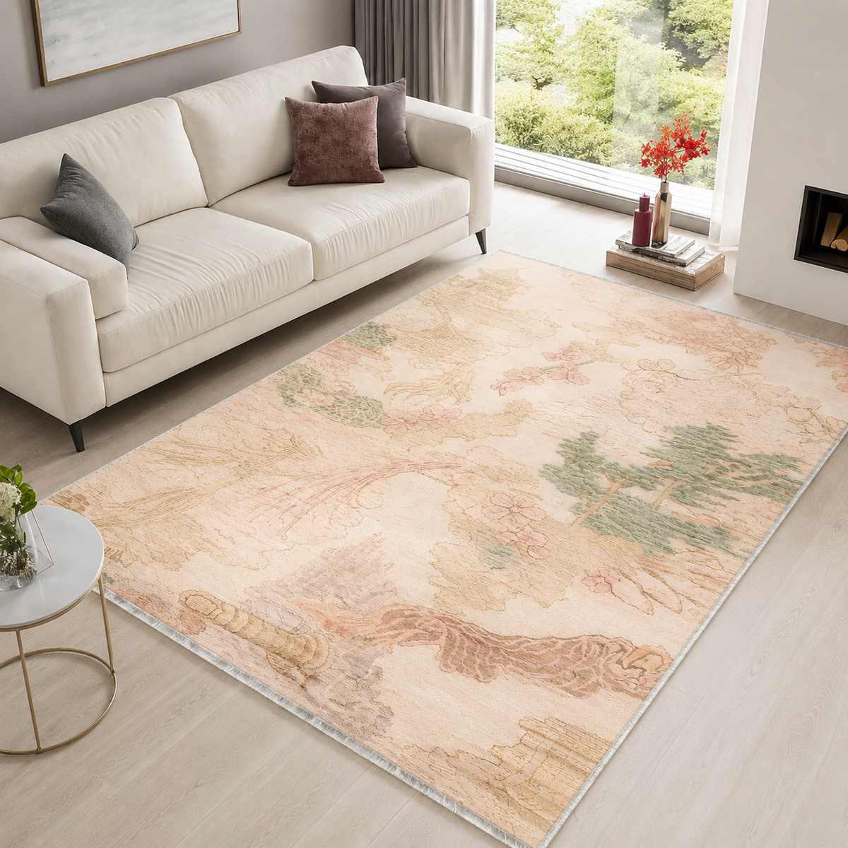 Tapis Abstrait Crème et Blanc Lavable Hermine, vue 9