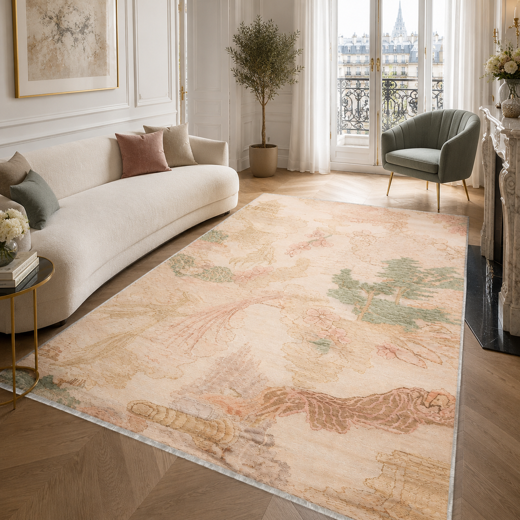 Tapis Abstrait Crème et Blanc Lavable Hermine, vue 3