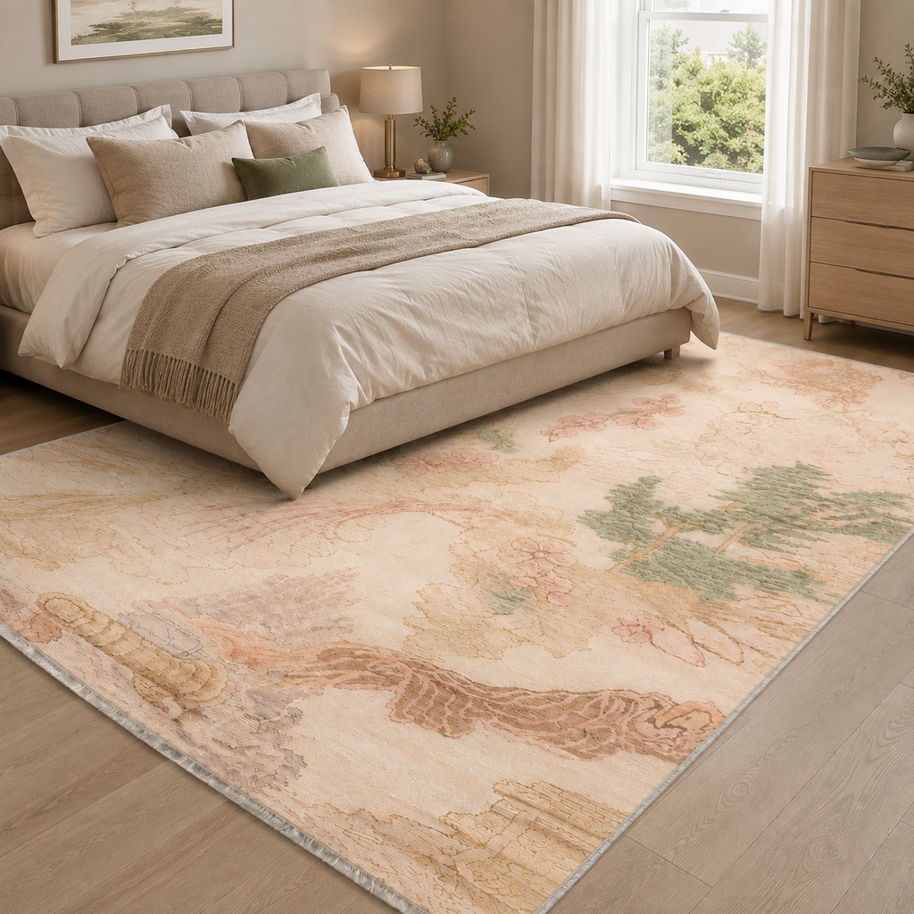 Tapis Abstrait Crème et Blanc Lavable Hermine, vue 4