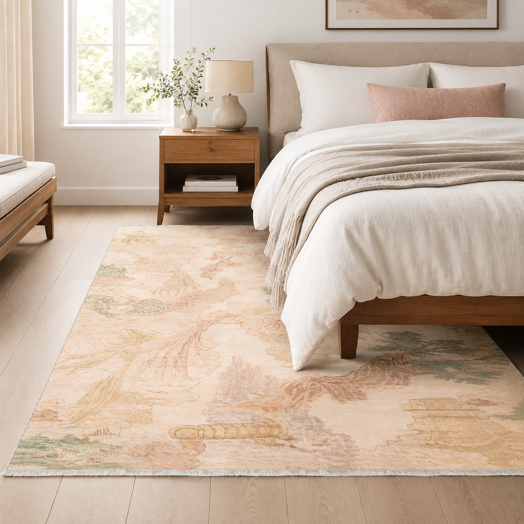 Tapis Abstrait Crème et Blanc Lavable Hermine, vue 5