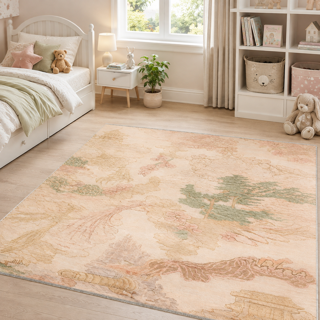 Tapis Abstrait Crème et Blanc Lavable Hermine, vue 6