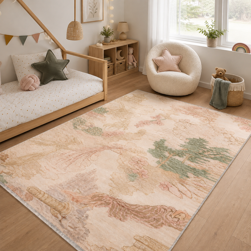 Tapis Abstrait Crème et Blanc Lavable Hermine, vue 7