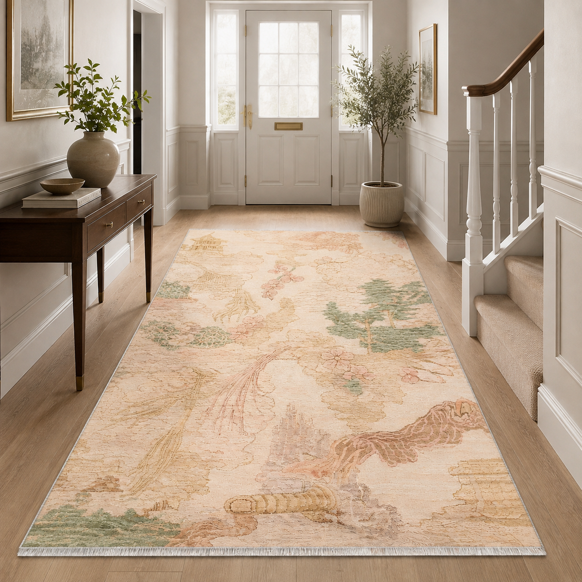 Tapis Abstrait Crème et Blanc Lavable Hermine, vue 8