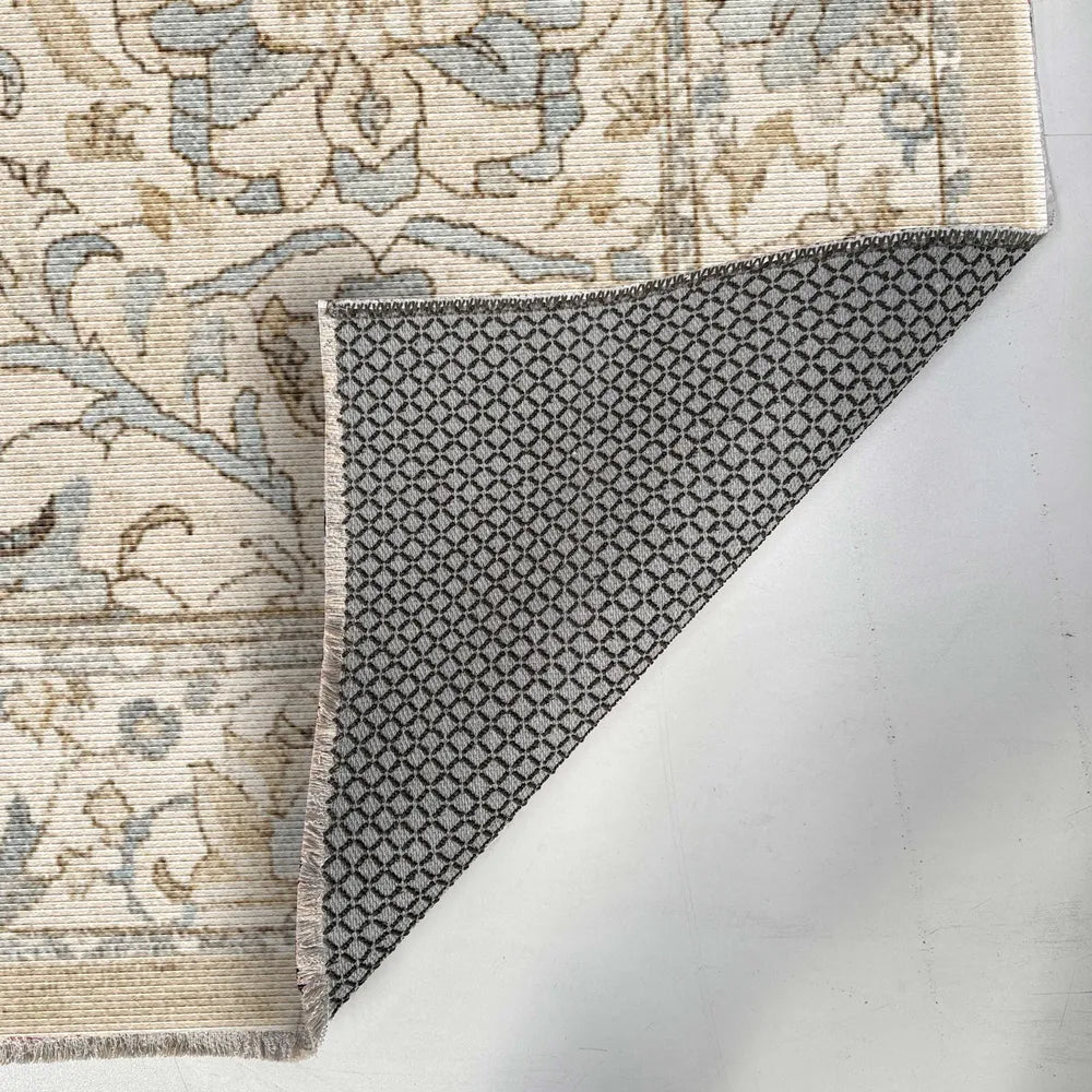 Tapis Géométrique Vintage Crème et Blanc Lavable Coline, vue 4