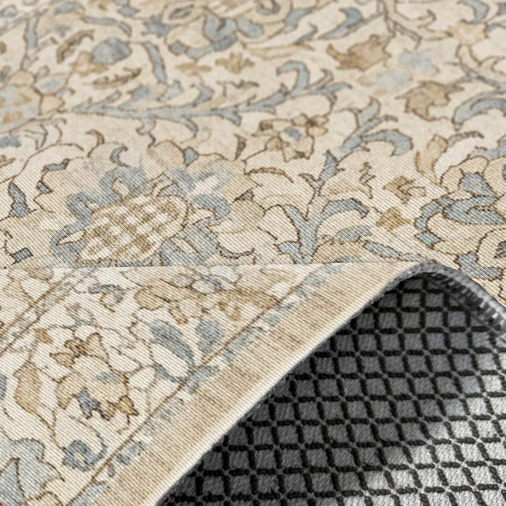 Tapis Géométrique Vintage Crème et Blanc Lavable Coline, vue 5