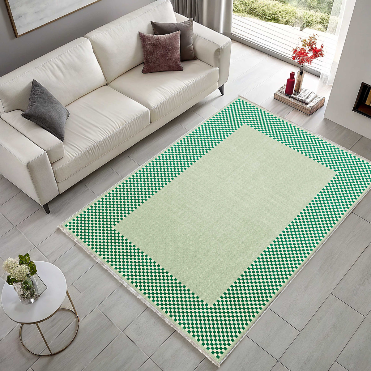 Tapis Géométrique Moderne Crème et Blanc Lavable Elena, vue 9