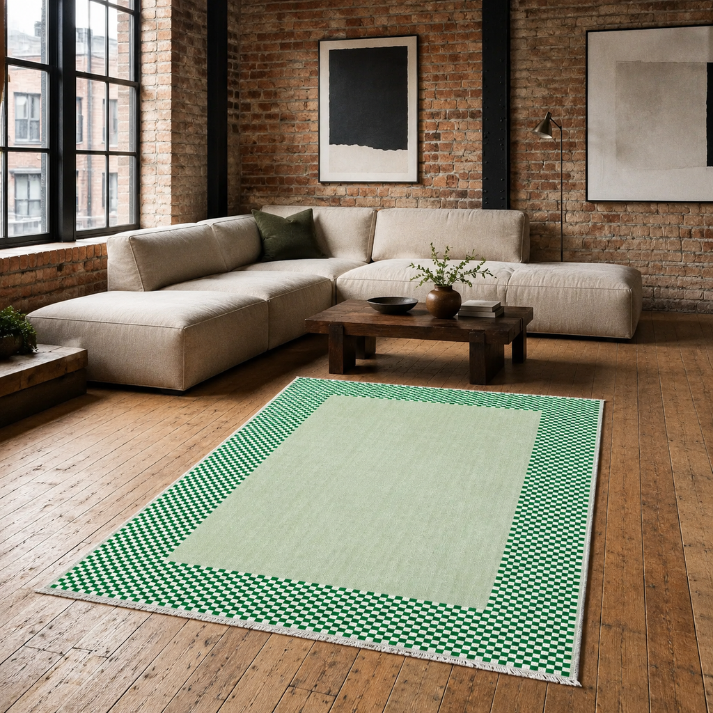 Détail du motif du tapis géométrique moderne crème et blanc lavable Elena