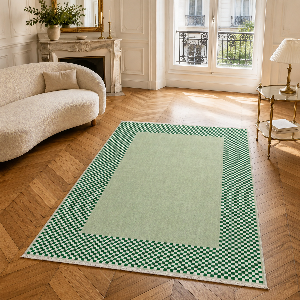 Tapis Géométrique Moderne Crème et Blanc Lavable Elena, vue 3