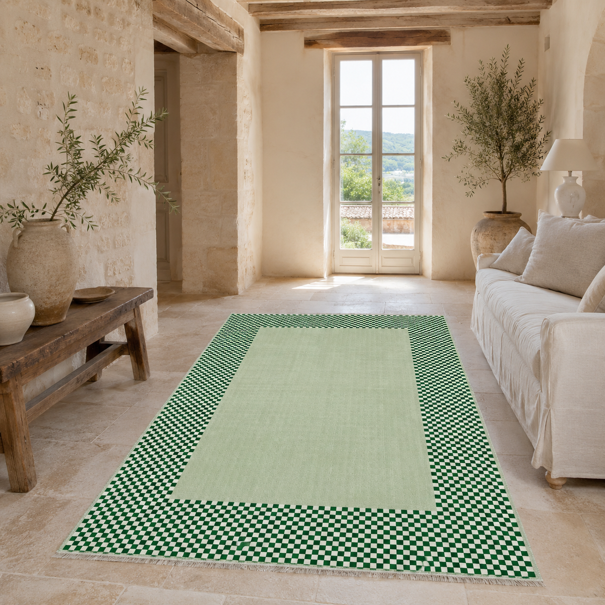 Tapis Géométrique Moderne Crème et Blanc Lavable Elena, vue 4