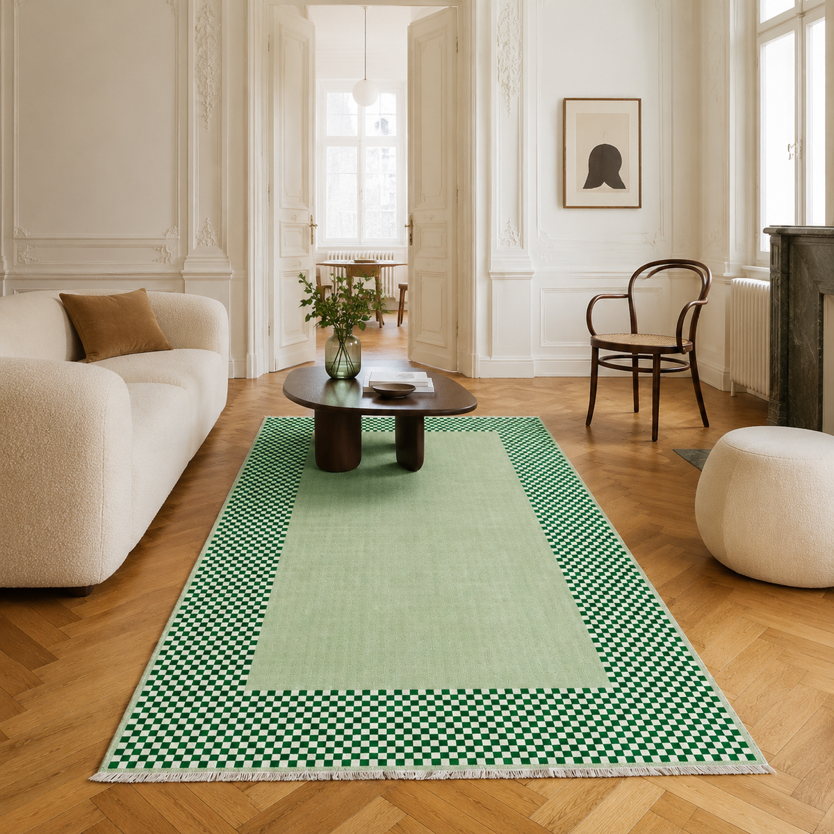 Tapis Géométrique Moderne Crème et Blanc Lavable Elena, vue 5