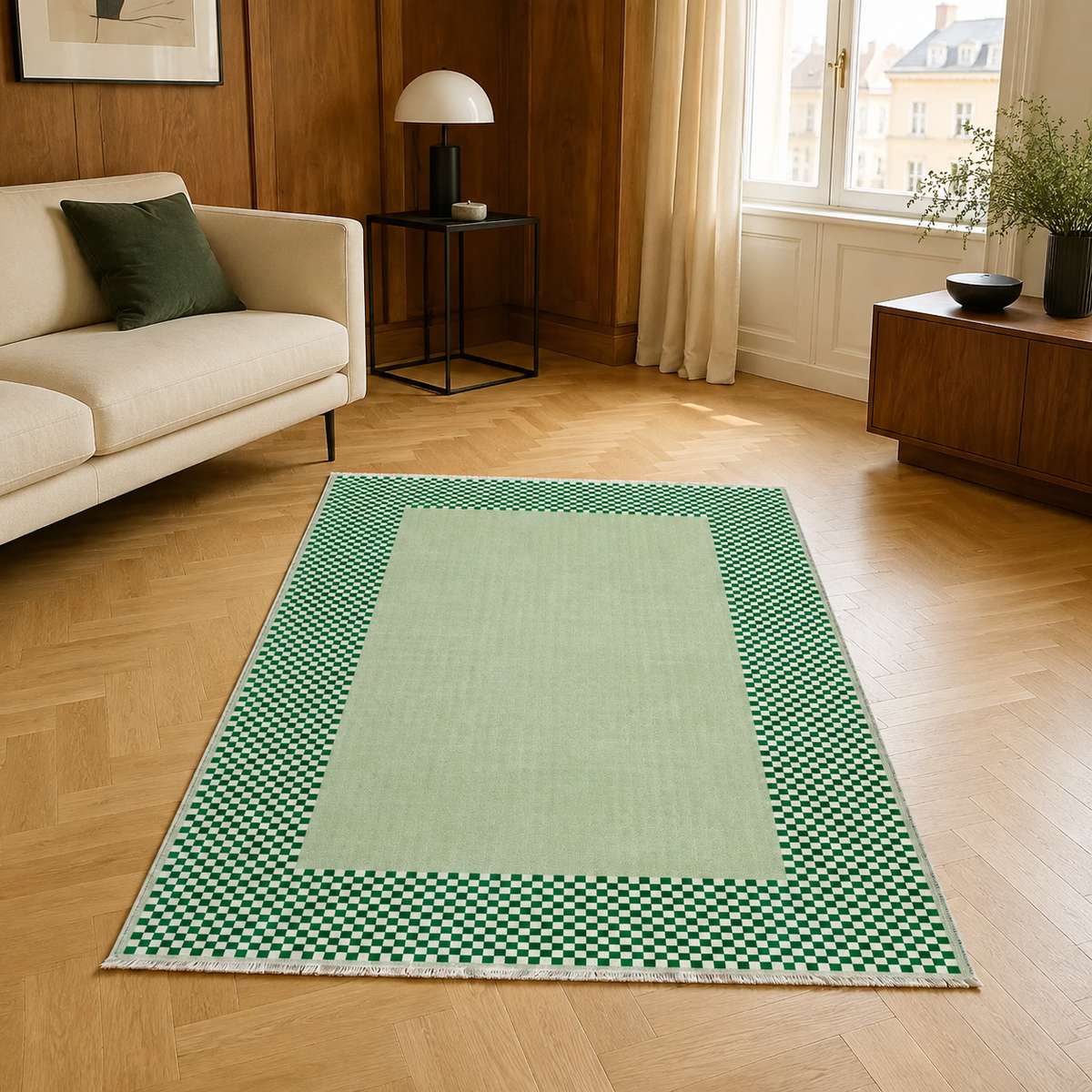 Tapis Géométrique Moderne Crème et Blanc Lavable Elena, vue 6