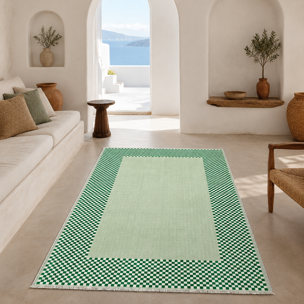 Tapis Géométrique Moderne Crème et Blanc Lavable Elena, vue 7