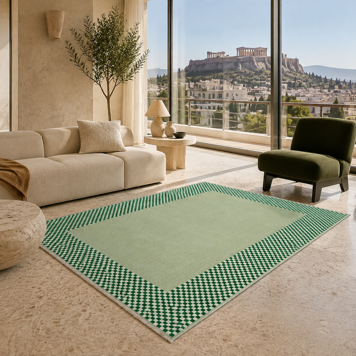 Tapis Géométrique Moderne Crème et Blanc Lavable Elena, vue 8