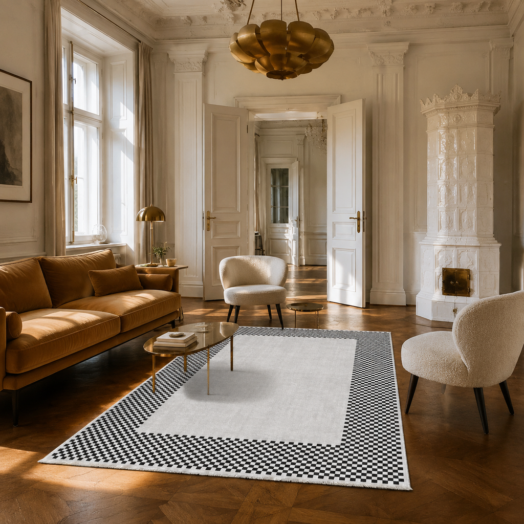 Tapis Géométrique Moderne Crème et Blanc Lavable Yuna, vue 8