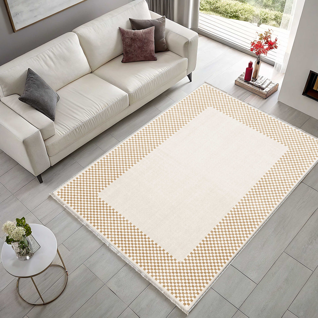 Tapis Géométrique Moderne Crème et Blanc Lavable Suzanne, vue 9