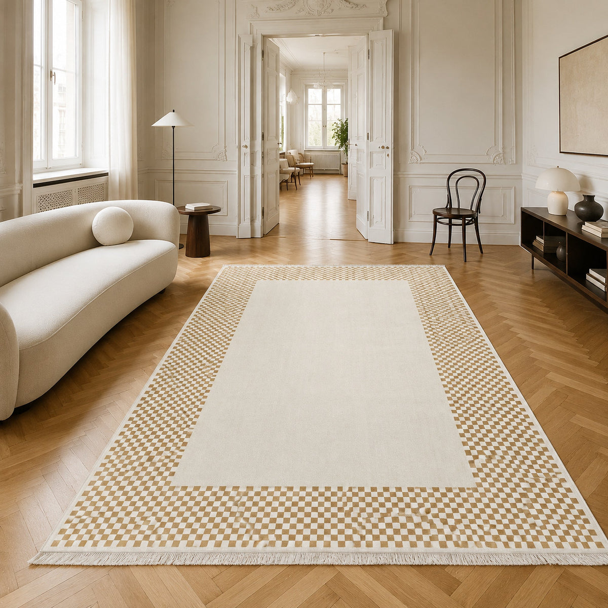Tapis Géométrique Moderne Crème et Blanc Lavable Suzanne, vue 5