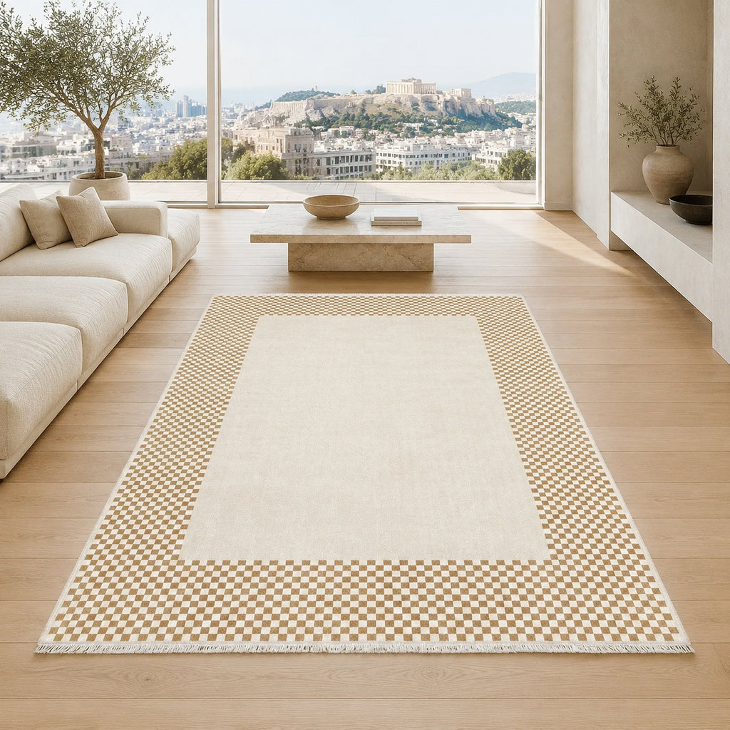 Tapis Géométrique Moderne Crème et Blanc Lavable Suzanne, vue 7