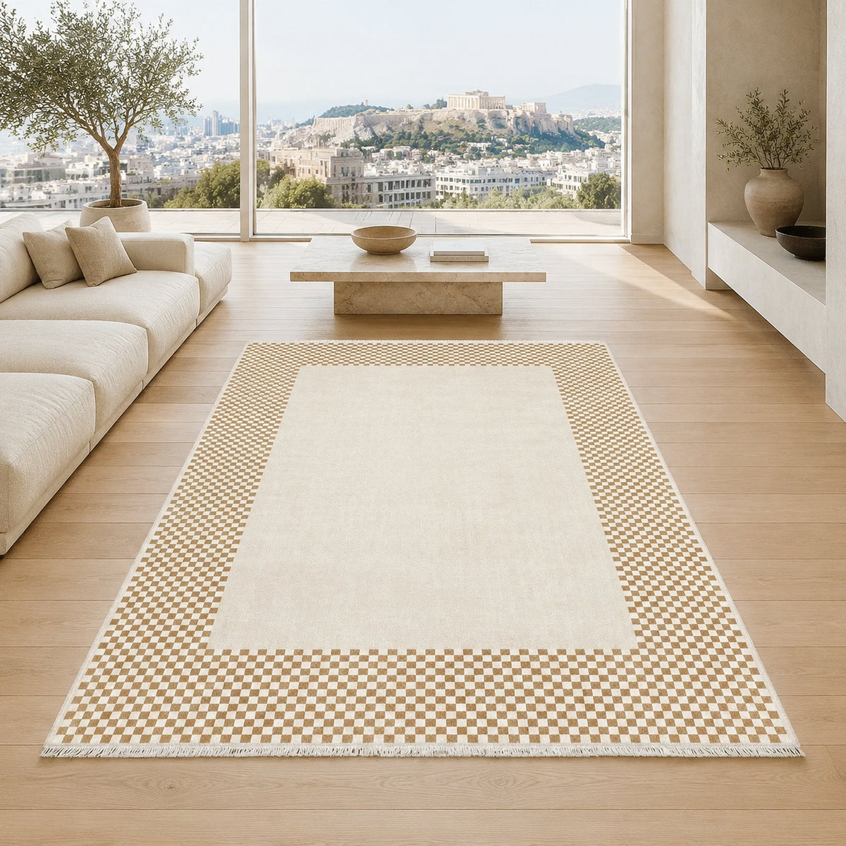 Tapis Géométrique Moderne Crème et Blanc Lavable Suzanne, vue 7