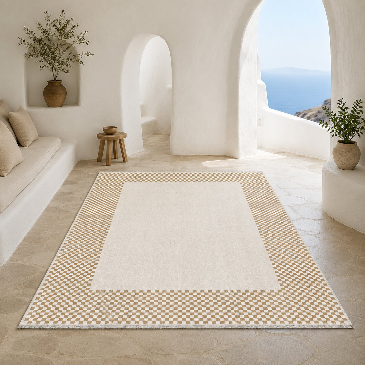 Tapis Géométrique Moderne Crème et Blanc Lavable Suzanne, vue 8