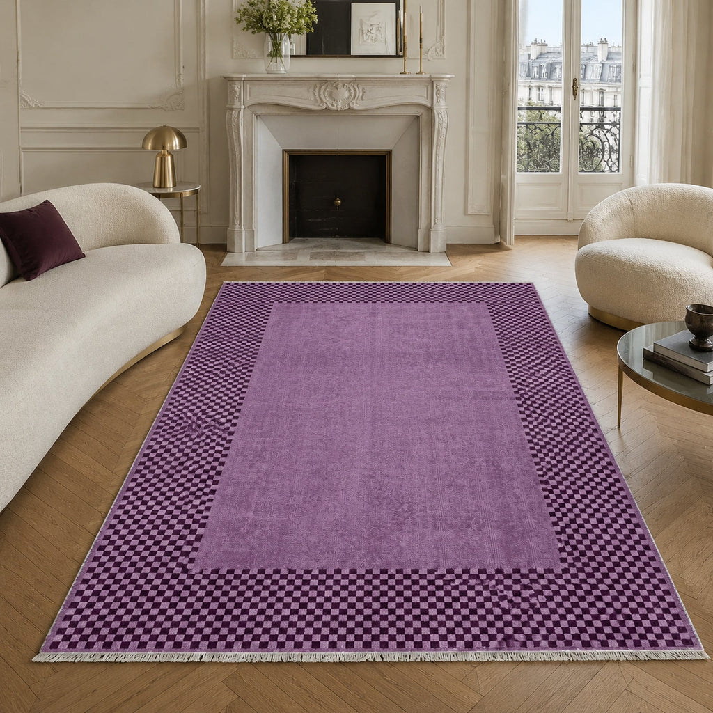 Détail du motif du tapis géométrique moderne gris lavable Zélie