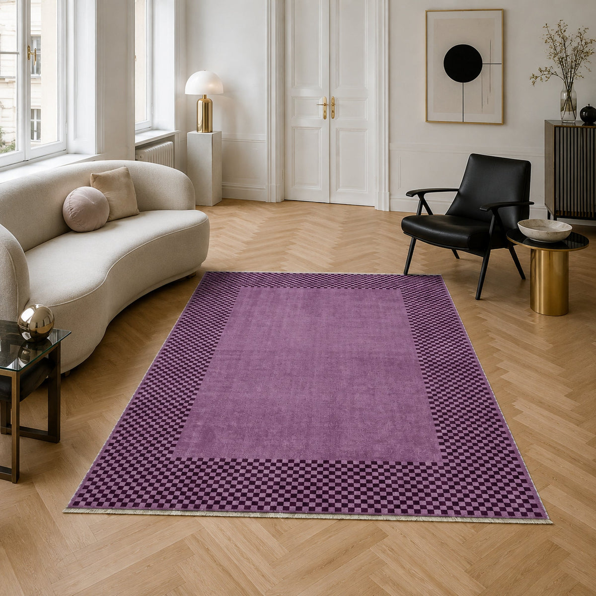 Tapis Géométrique Moderne Gris Lavable Zélie, vue 4