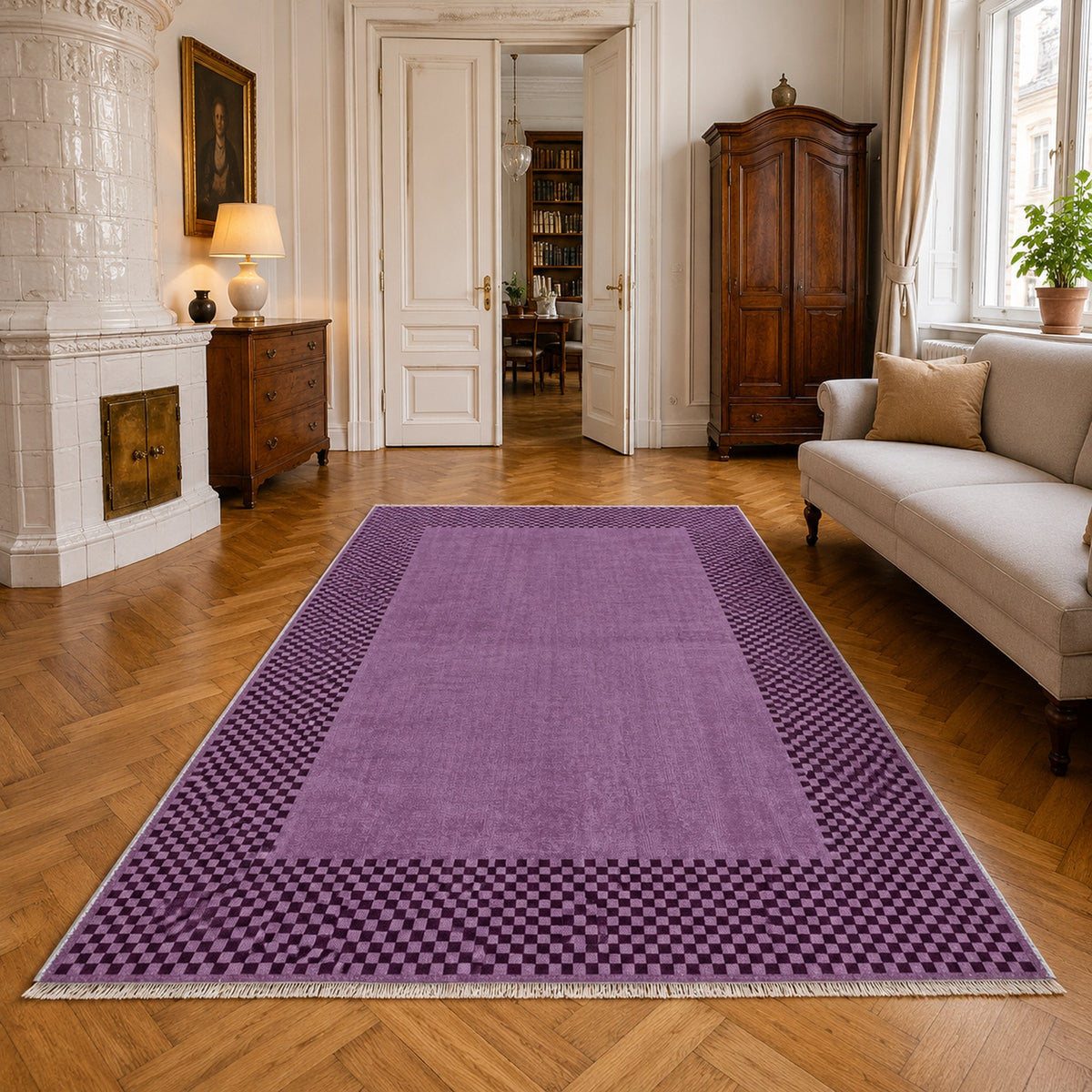 Tapis Géométrique Moderne Gris Lavable Zélie, vue 5