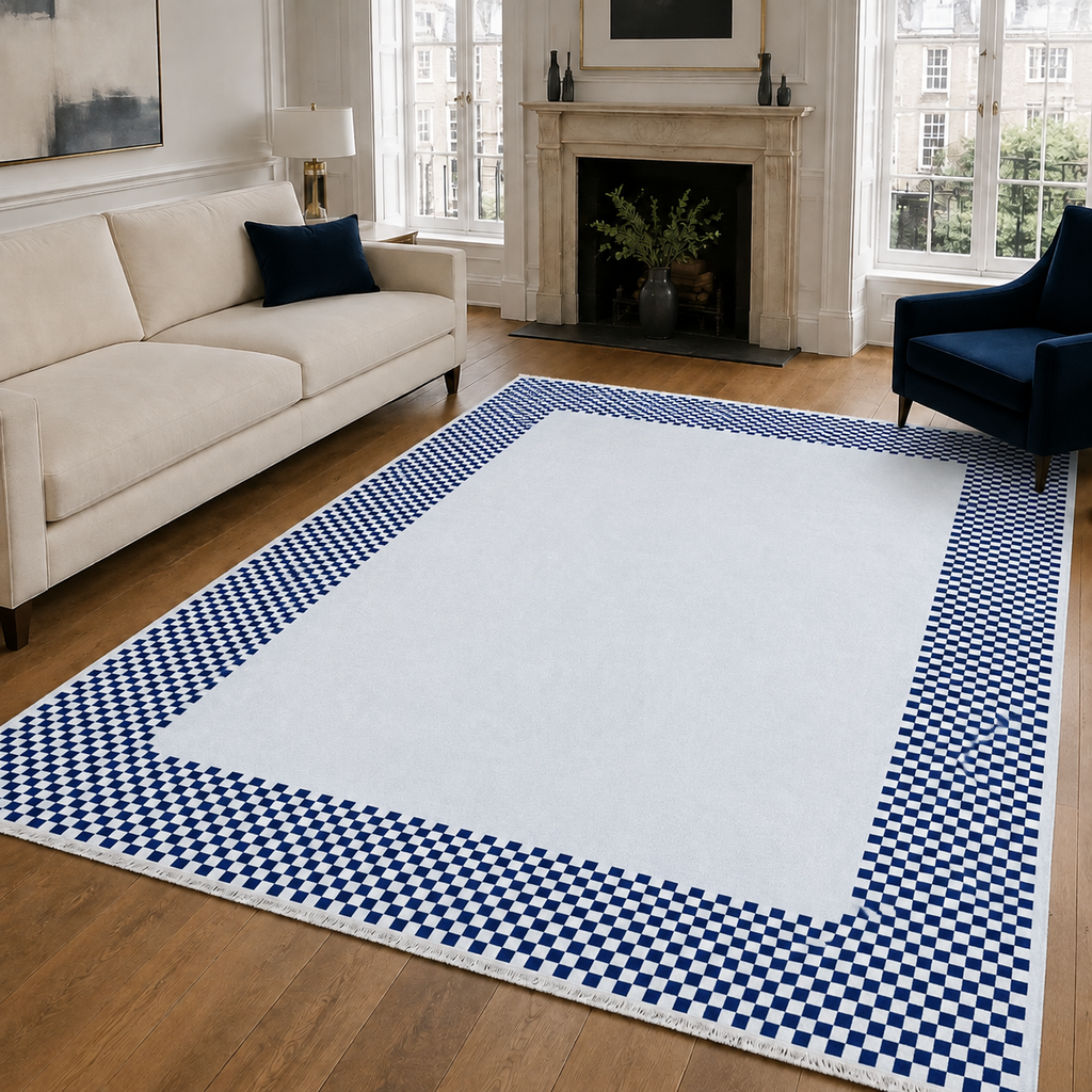 Tapis Géométrique Moderne Crème et Blanc Lavable Aïda, vue 4