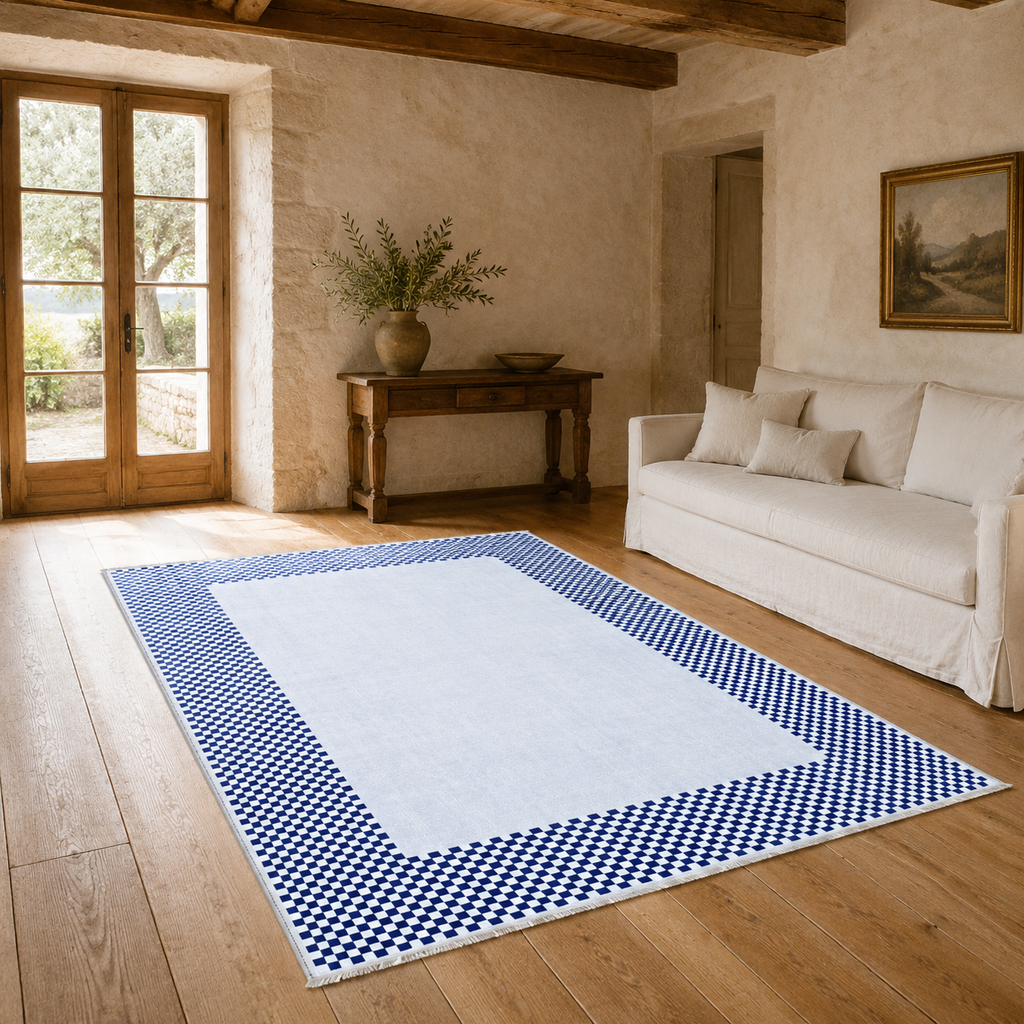 Tapis Géométrique Moderne Crème et Blanc Lavable Aïda, vue 7
