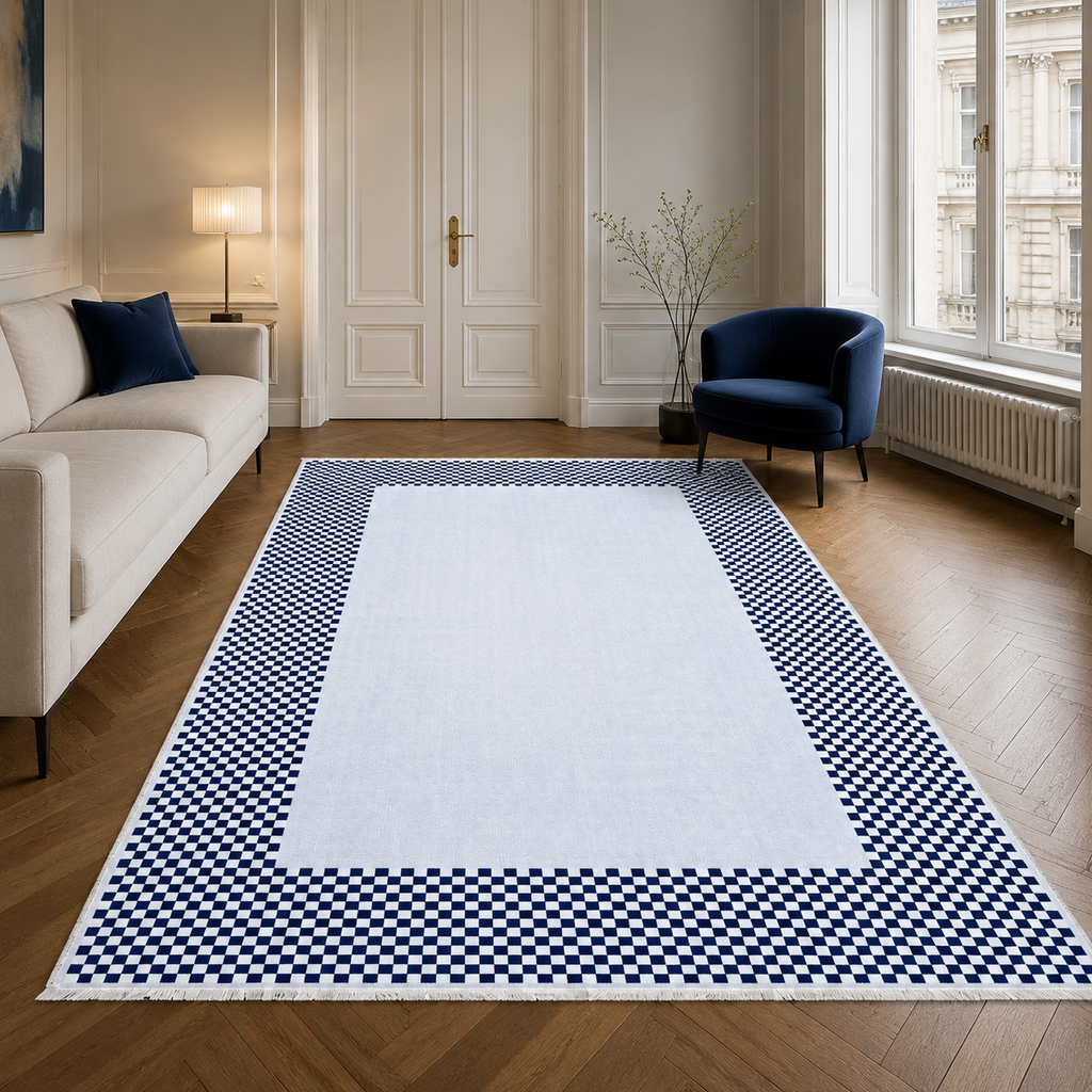 Tapis Géométrique Moderne Crème et Blanc Lavable Aïda, vue 8