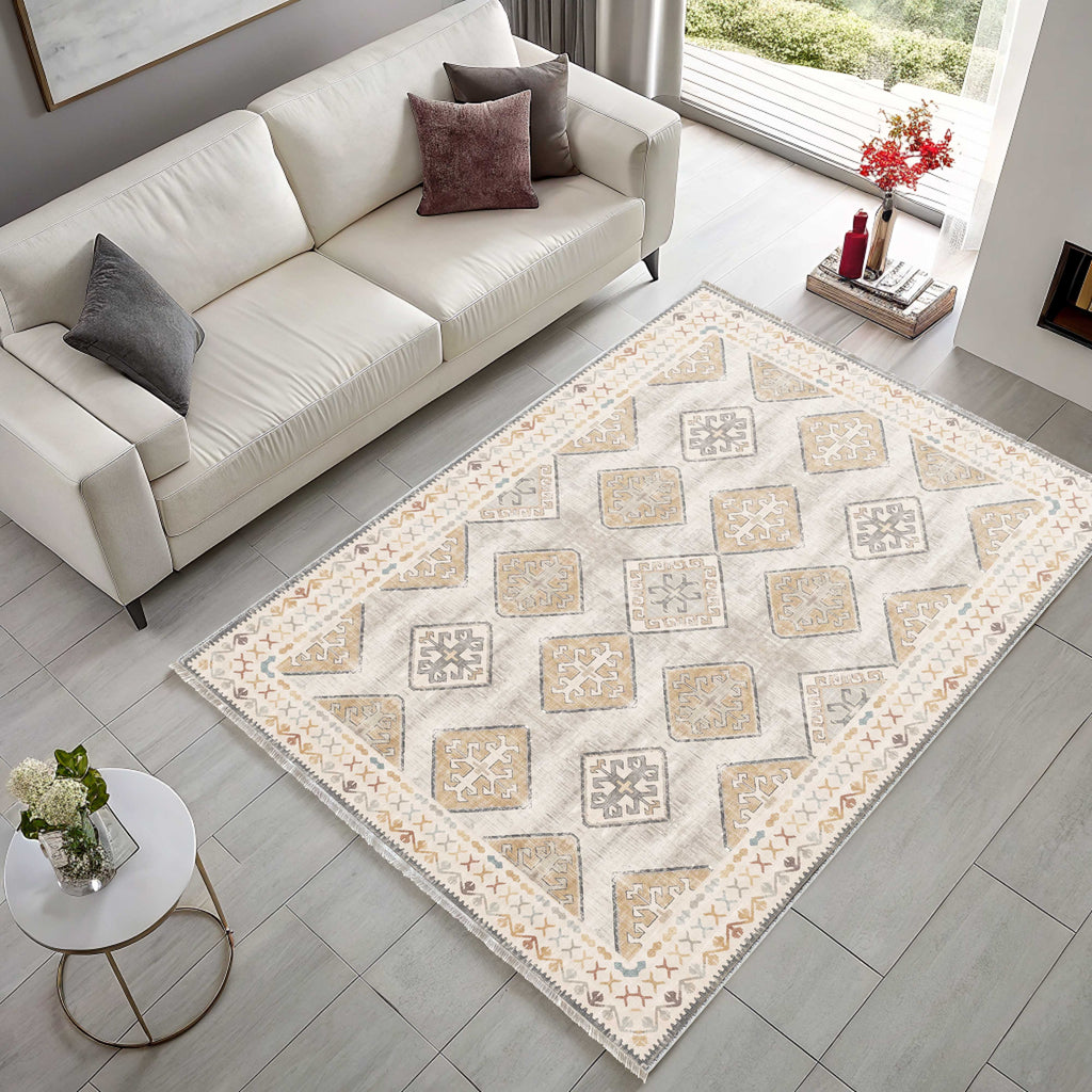 Tapis Classique Crème et Blanc Lavable Pamina, vue 9