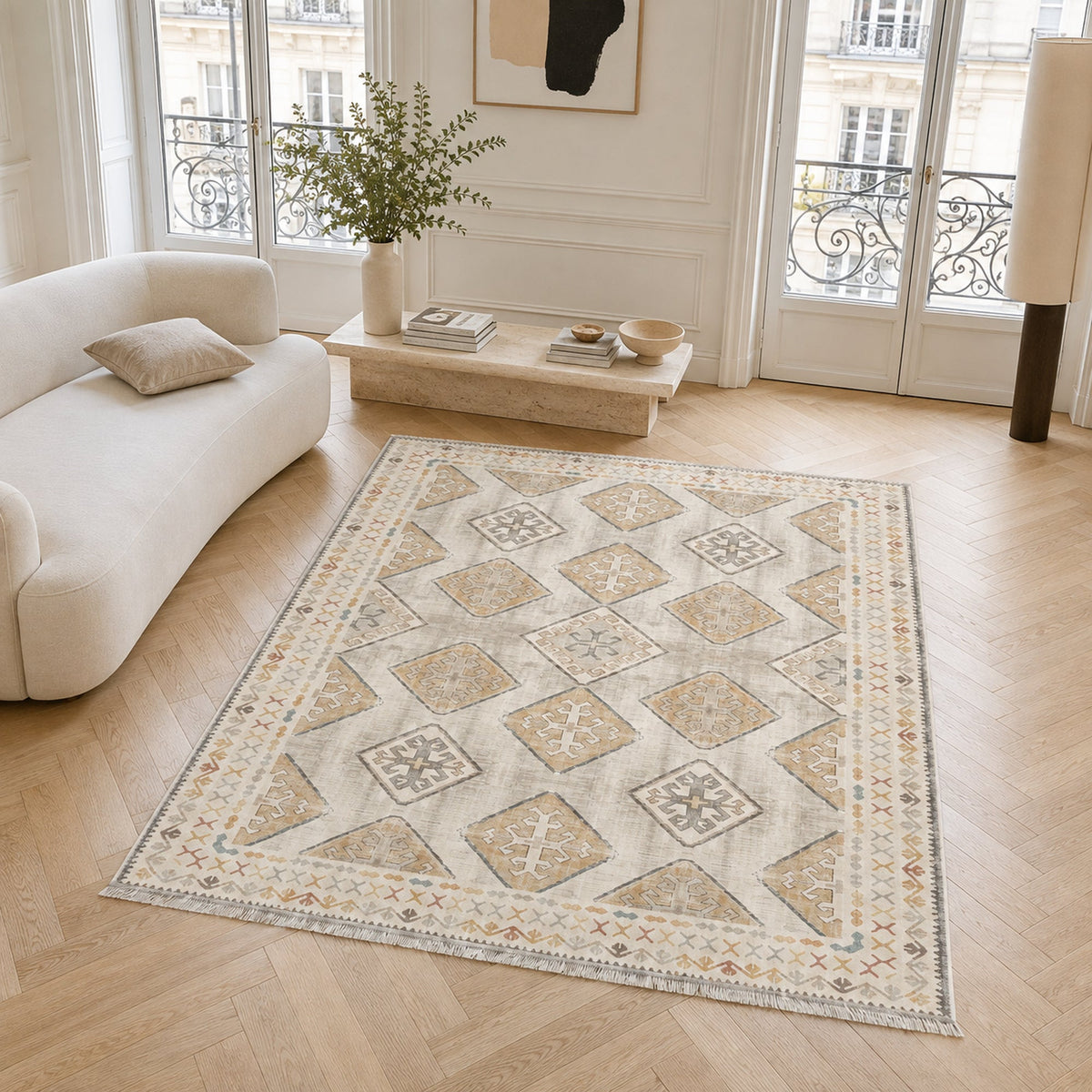 Tapis Classique Crème et Blanc Lavable Pamina, vue 4