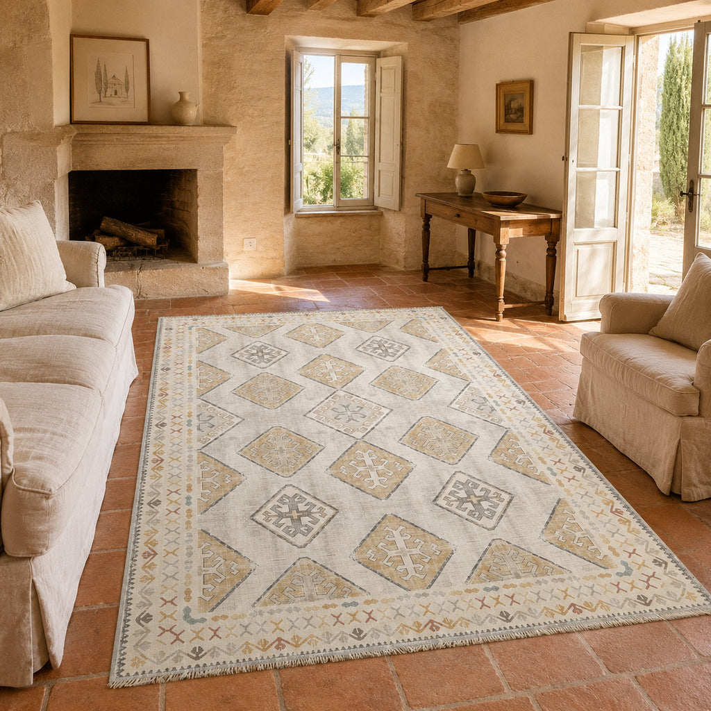 Tapis Classique Crème et Blanc Lavable Pamina, vue 5