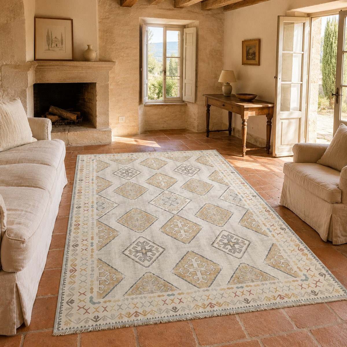 Tapis Classique Crème et Blanc Lavable Pamina, vue 5