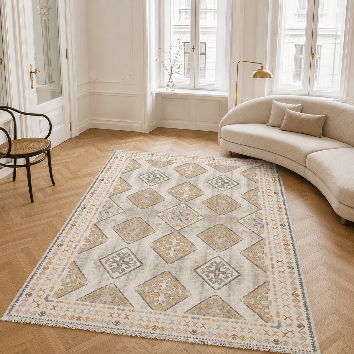 Tapis Classique Crème et Blanc Lavable Pamina, vue 6