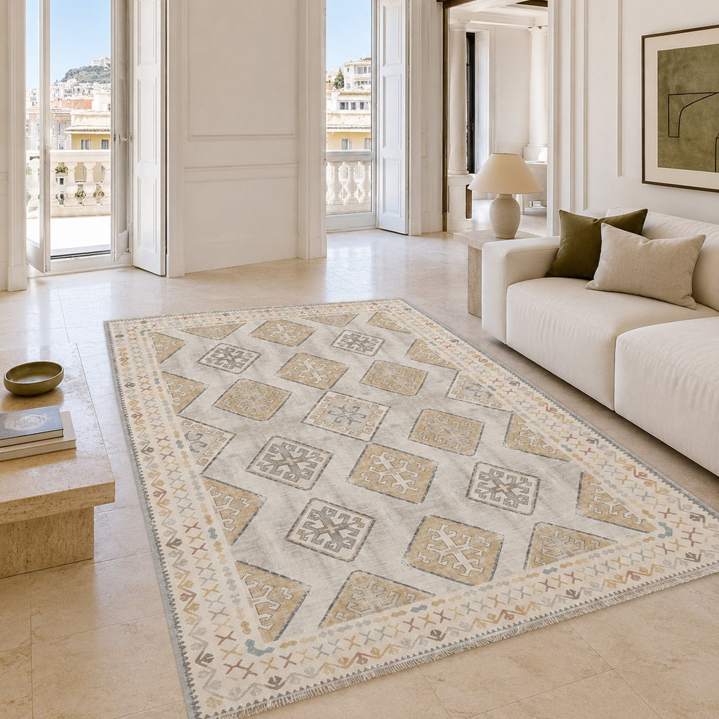 Tapis Classique Crème et Blanc Lavable Pamina, vue 7