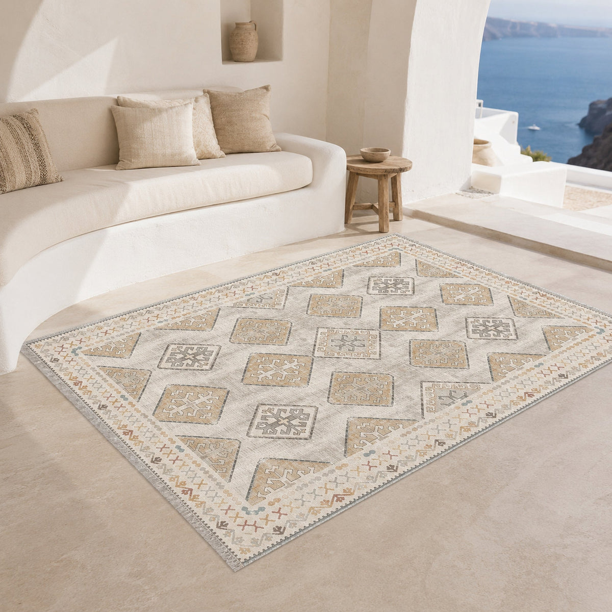 Tapis Classique Crème et Blanc Lavable Pamina, vue 8