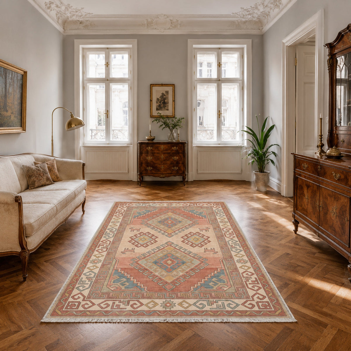 Tapis Ethnique Bleu Marine Lavable Bastia, vue 6