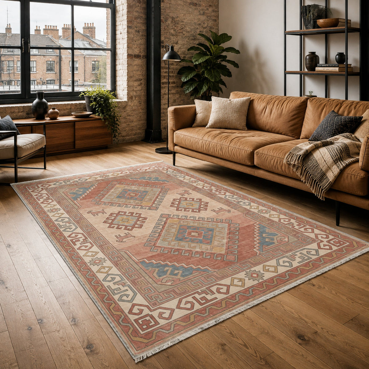 Tapis Ethnique Bleu Marine Lavable Liora, vue principale