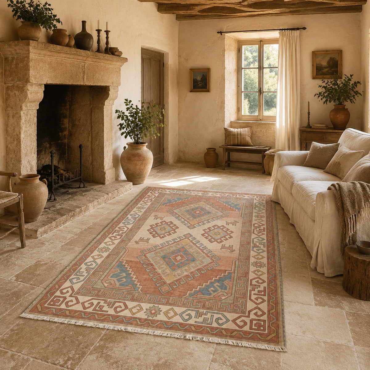 Tapis Ethnique Bleu Marine Lavable Liora, vue 4