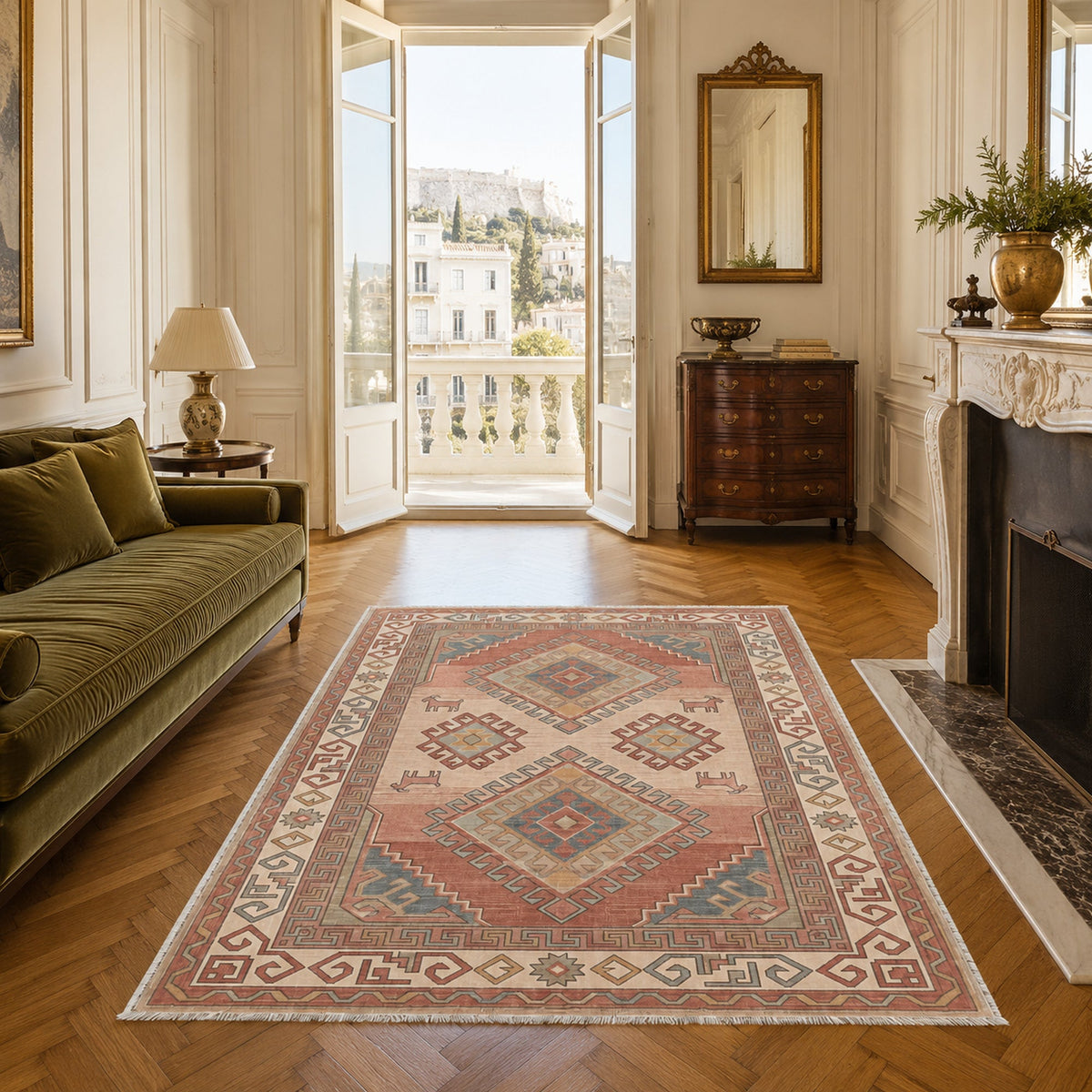 Tapis Ethnique Bleu Marine Lavable Liora, vue 8