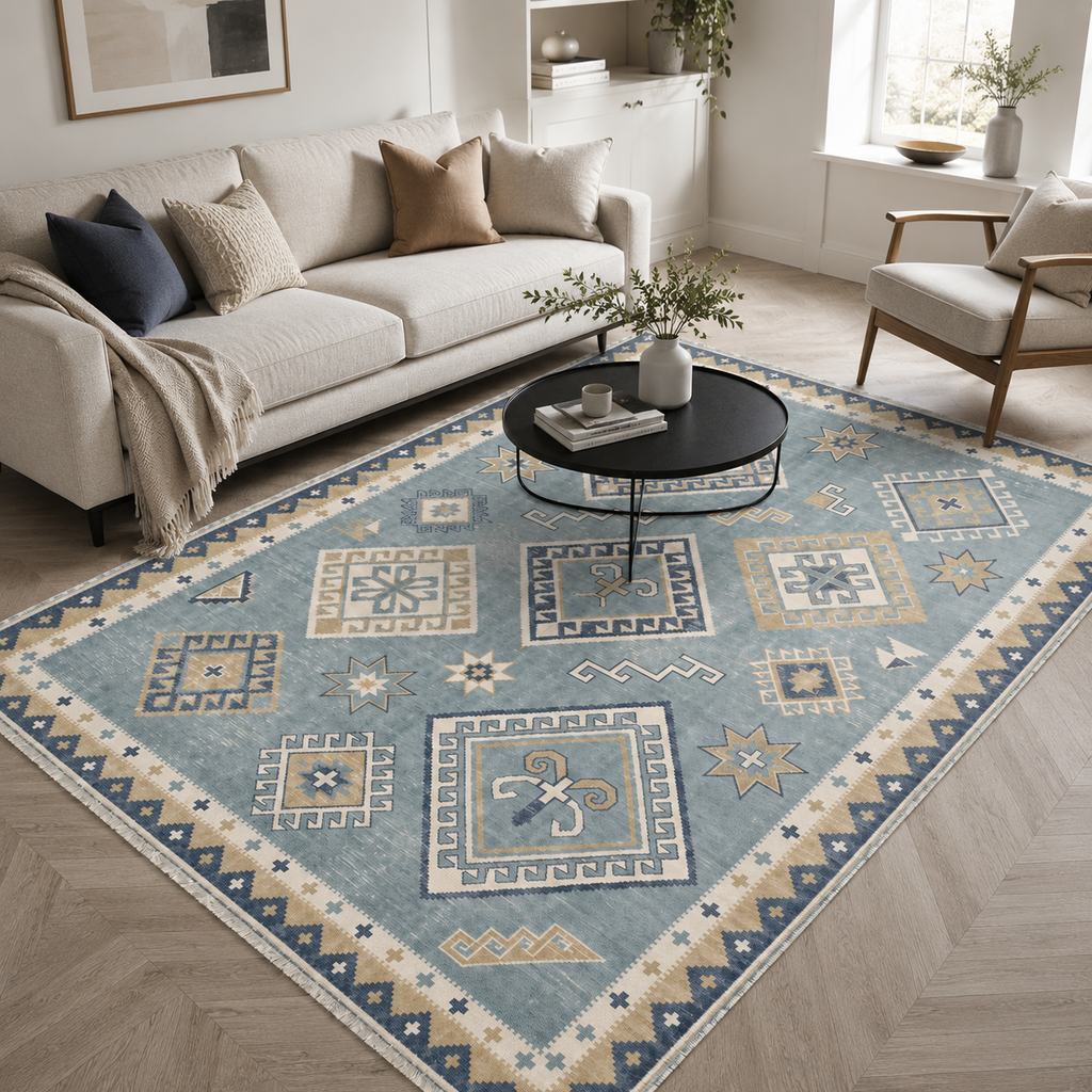 Tapis Ethnique Vintage Crème et Blanc Lavable Riva, vue 4