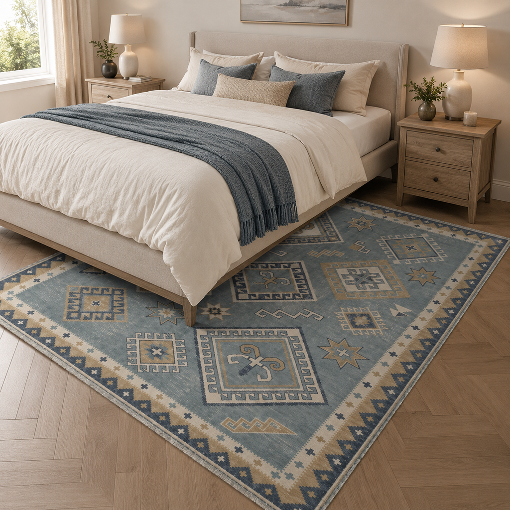 Tapis Ethnique Vintage Crème et Blanc Lavable Riva, vue 5