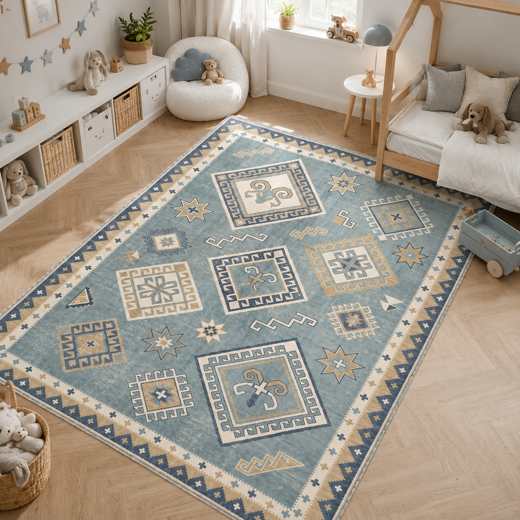 Tapis Ethnique Vintage Crème et Blanc Lavable Riva, vue 7