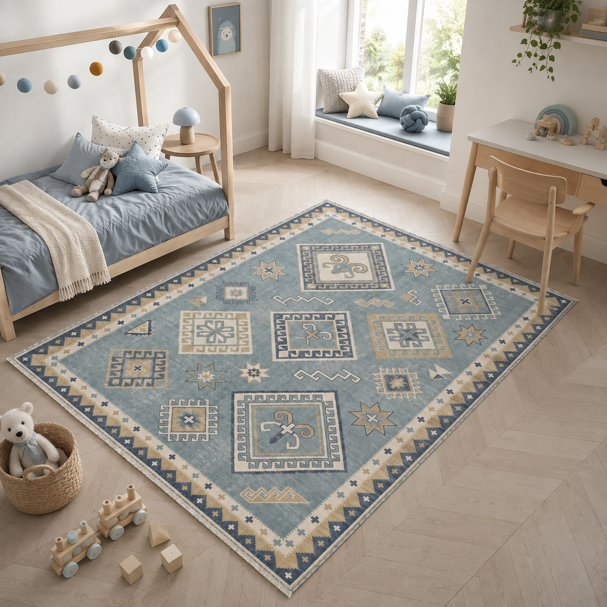 Tapis Ethnique Vintage Crème et Blanc Lavable Riva, vue 8