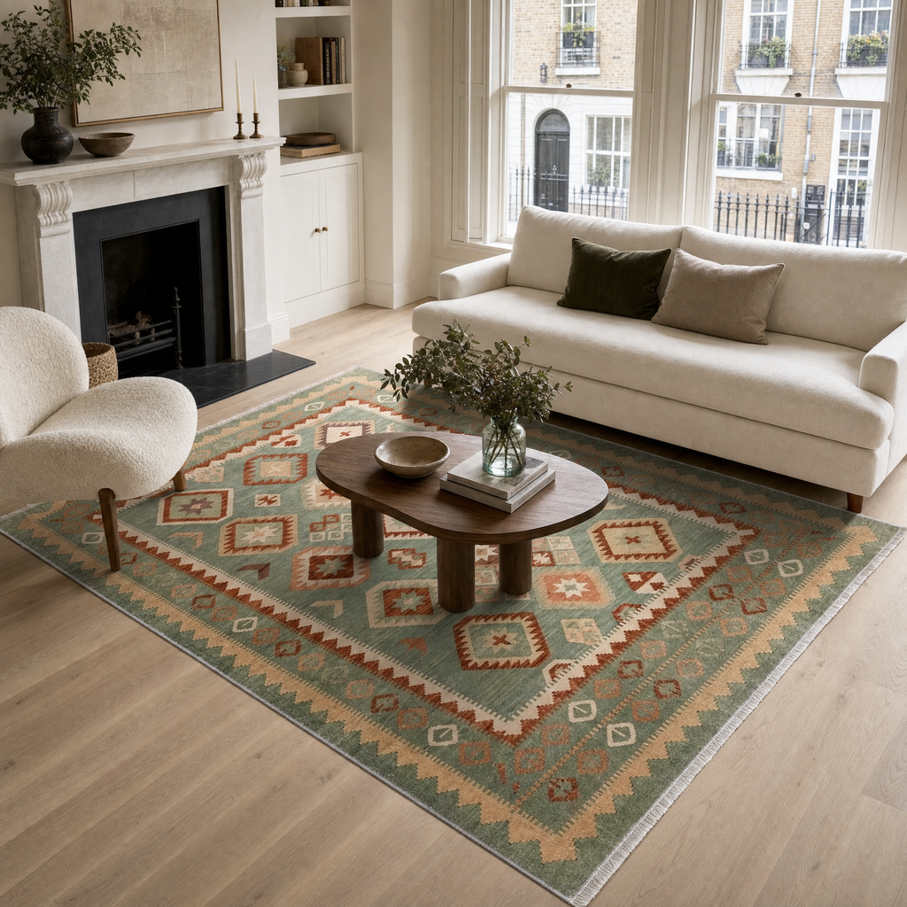 Tapis Ethnique Vintage Gris Lavable Éloi, vue principale