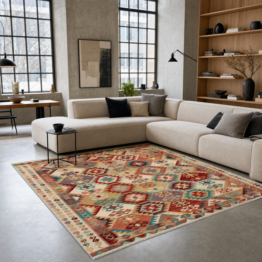 Tapis Ethnique Crème et Blanc Lavable Zélia, vue 3